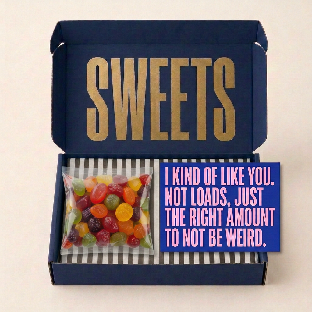 I kind of like you SWEETS box with sweets and a postcard