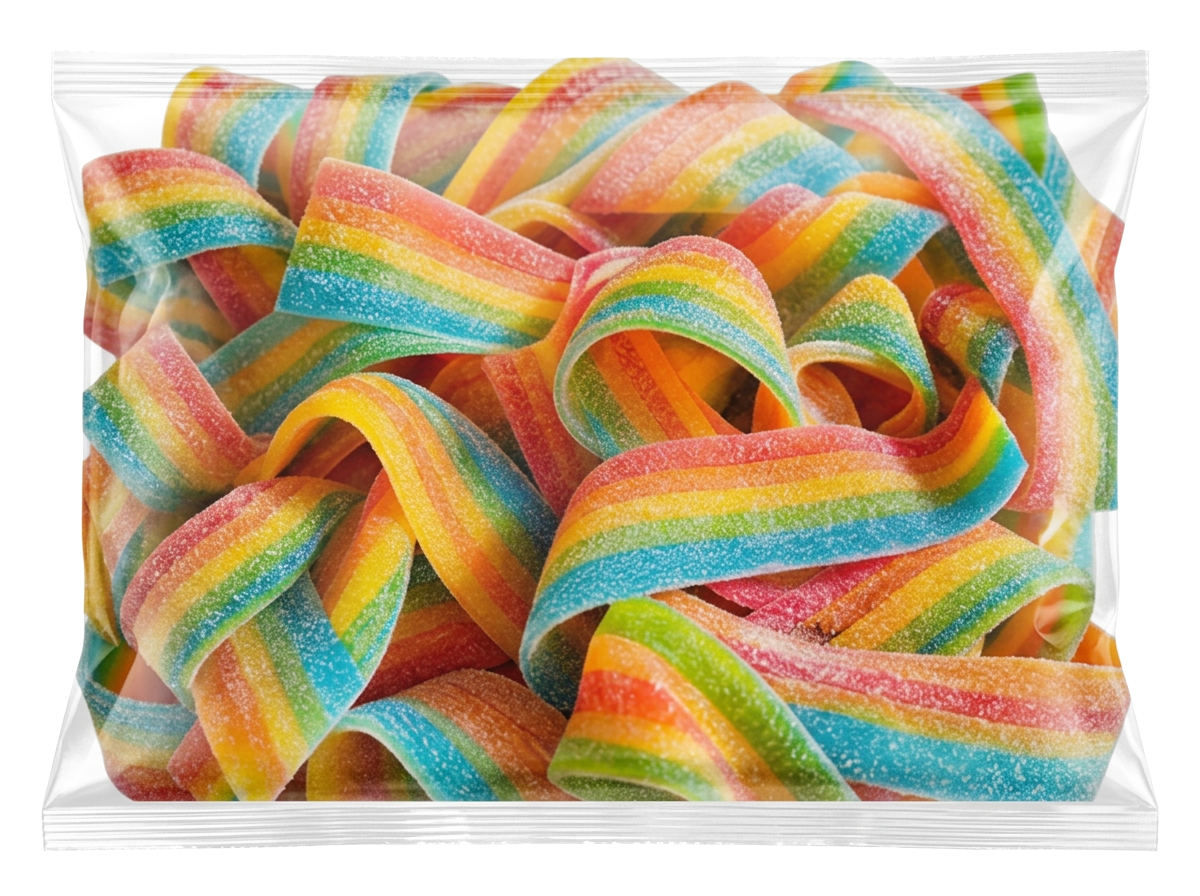 Rainbow Belts in a clear sweet pouch