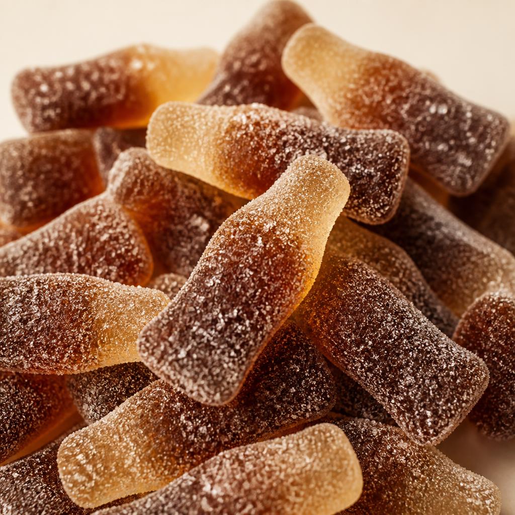 Close-up of colourful sweets for Fizzy Cola Bottles