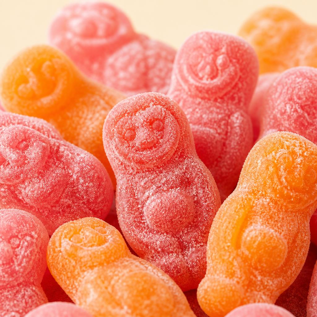 Close-up of colourful sweets for Jelly Babies
