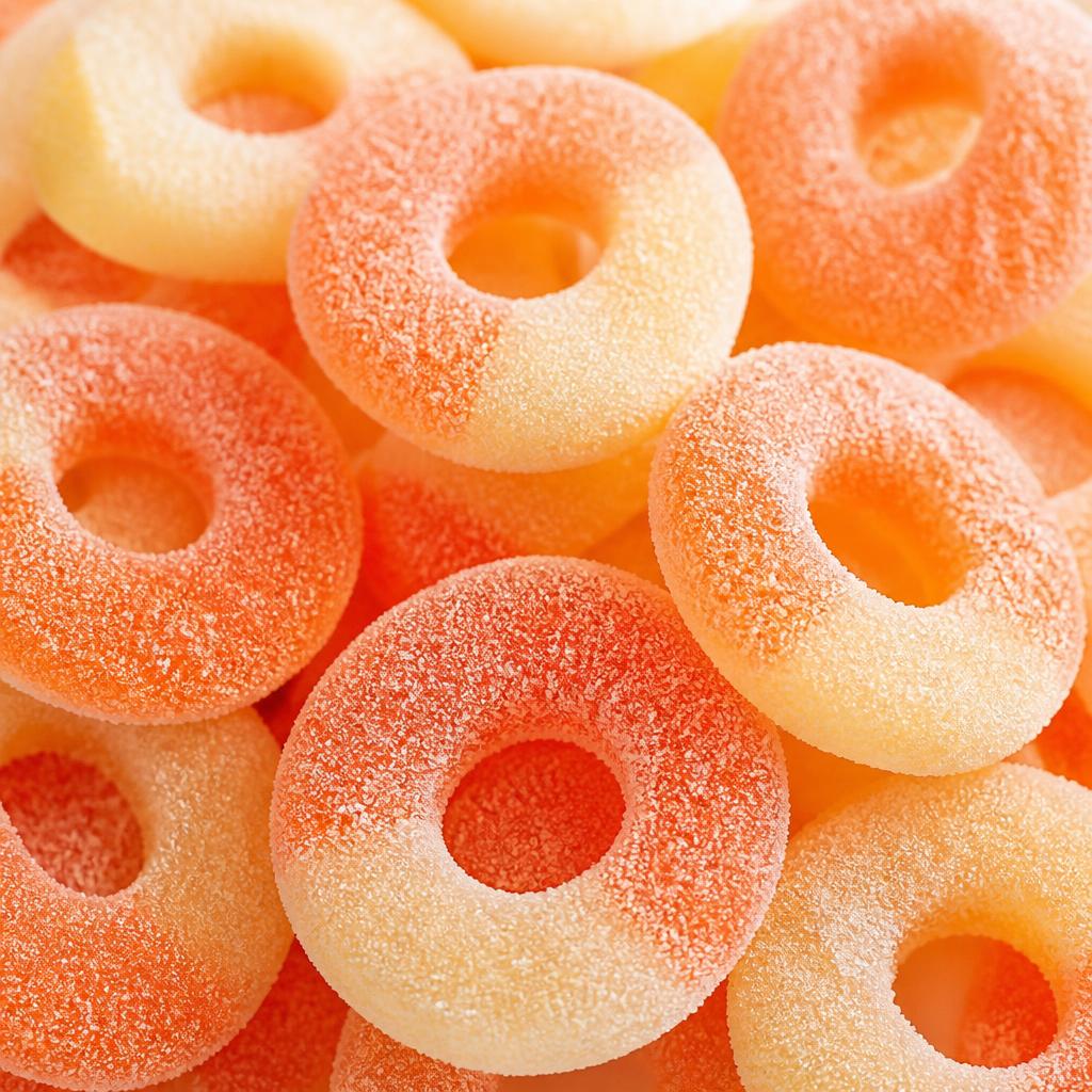 Close-up of colourful sweets for Peach Rings