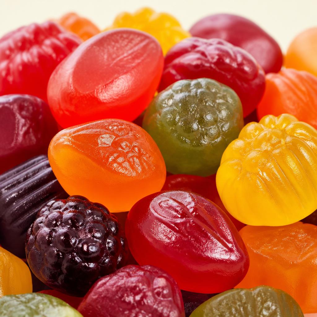 Close-up of colourful sweets for Wine Gums